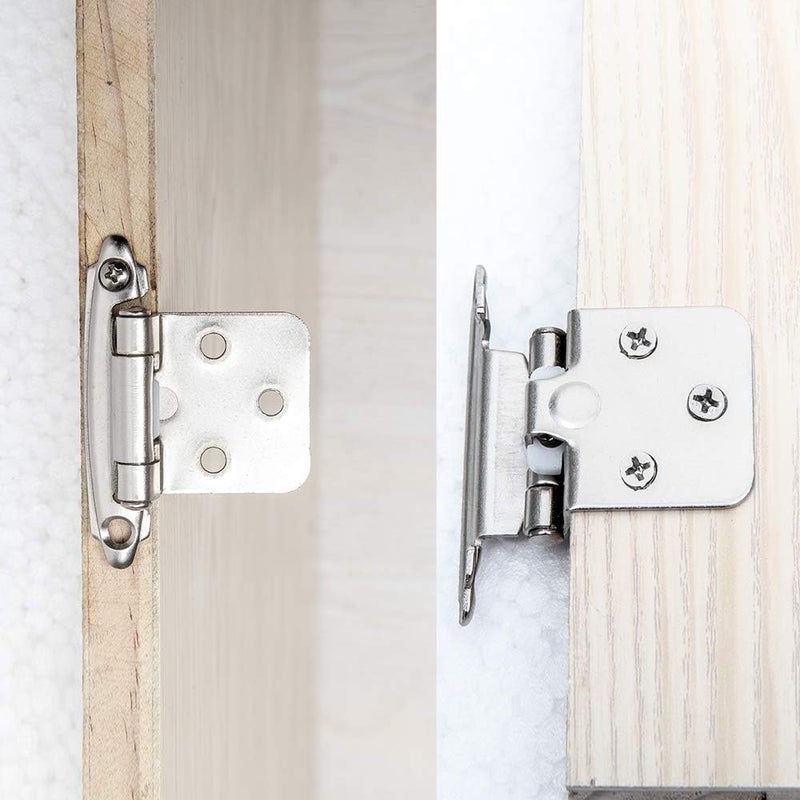 HOME MASTER HARDWARE 50 Packs (25 Pairs) 1/2" Inset Satin Nickel Cabinet Hinges, Self Closing Cabinet Door Hinges with Door Bumper, Semi-Concealed Hinges for Kitchen/Furniture Cabinets & Doors - Image 4